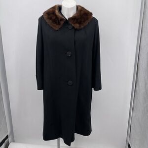 Union made Ilgwu vintage wool and fur coat womans large black